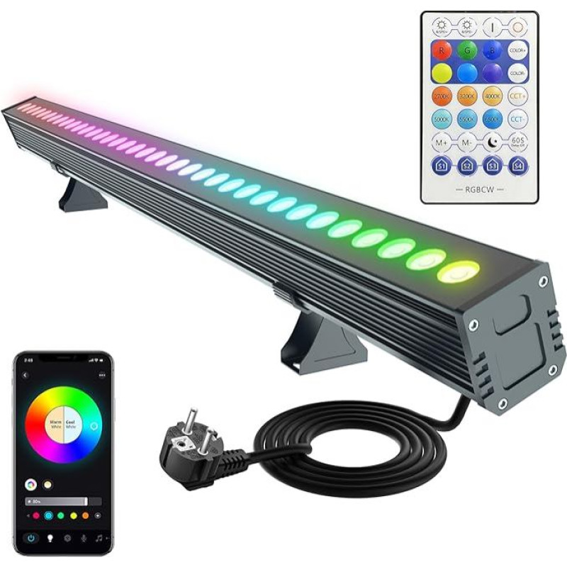 Yotivki Smart Wall Washer Light Dimmable App Control, 180W RGBCW Colour Changing Linear LED Light Bar with RF Remote Control, Group Function, Timing, Perfect for Outdoor & Indoor Lighting Projects