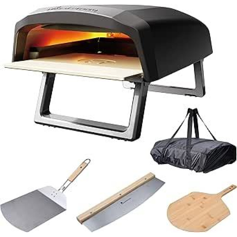 MasterPro Pizza Oven | Pizzaofen | Tragbarer Gasofen mit Schnellbackfunktion bis zu 500ºC | Pizzen in 60 Sekunden Fertig | Inklusive Pizzaschieber, Pizzaschneider und Pizzabrett