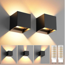 Sieninis šviestuvas su keičiama G9 LED lempa, šiltai balta, 3000 K, LED sieninis šviestuvas vidaus/ lauko patalpose, reguliuojamas spindulio kampas, lauko apšvietimas, IP65, atsparus vandeniui, juodas, 2 vnt.