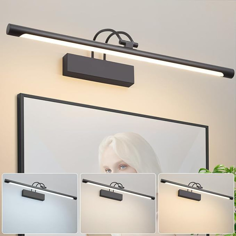 Black Mirror Light Bathroom LED Wall Light Indoor 60 cm IP44 10 W 270° Rotatable Adjustable 3 Colour Temperatures 3000 K 4000 K 6000 K 600 LM Bathroom Light Picture Lamp for Living Room