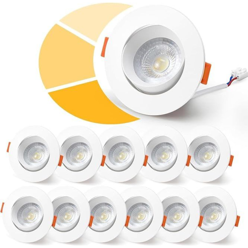 wowatt 12 x 5W LED Recessed Downlights Dimmable LED Ceiling Spotlight 480LM Halogen Equivalent 50W Porthole Ultra Thin 4000K Natural White Swivel 230V Round 68mm