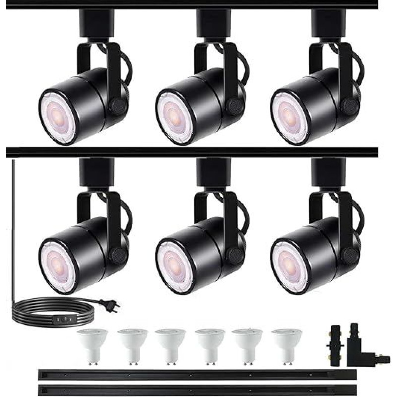 6 bulbs, black, modern, 6000 K, woonkamer, slaapkamer, eetkamer, indoor lighting, Keuken Cucina track light kit, 10 W LED H-type track spot with extra 2 m