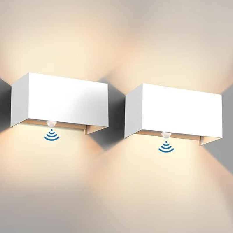 24 W Outdoor Wall Light with Motion Sensor, Pack of 2, IP65 3000 K Warm White LED Wall Light Outdoor/Indoor Aluminium, Adjustable Light Beam Outdoor Lamp with Motion Sensor for Hallway/Pathway,
