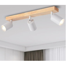 ANWIO LED Ceiling Spotlight White Wood Ceiling Spotlight 3 Bulbs GU10 Ceiling Light LED Ceiling Lamp Black Vintage Wall Lamp for Living Room Bedroom Kitchen Children's Room Without Bulb