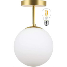 Modern Ceiling Light Hanging Glass E27 Hallway Ceiling Light Gold Ceiling Lights Living Room 1 Flame White Ball Glass Lampshade Hallway Lamp for Restaurants, Kitchens, Dining Rooms (Includes LED Bulb)