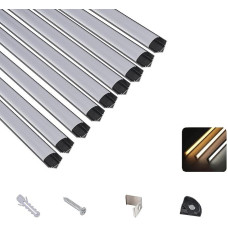 T&K LED Aluminium Profile 9 x 1 m V-Shape Black with Opal Cover, End Caps and Mounting Bracket, Anodised Corner Profile for LED Strips and LED Strips