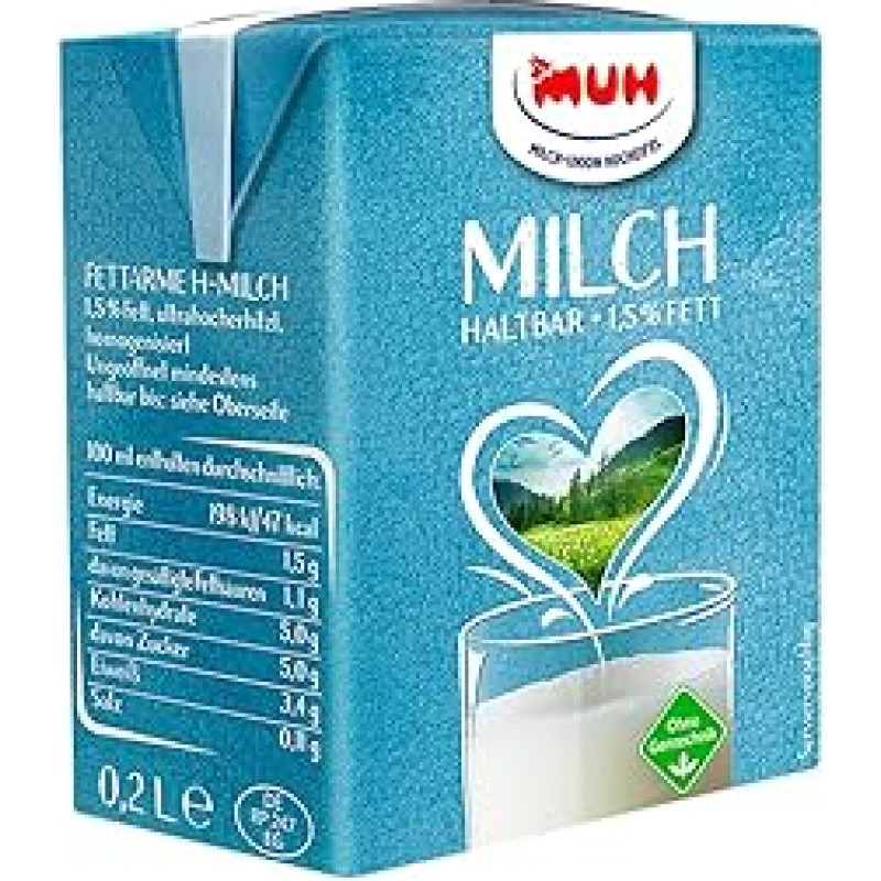 MUH H-milk 1.5%, pack of 27 (27 x 200 ml), liquid, pure, typical for H milk, without bad taste