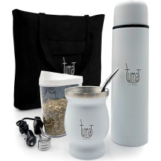 Yerba Mate Complete Set - Includes Matte Mug, Straw (Spotlight), 750ml Thermos Flask, Pouch and Two Gifts (Yerbero Container and Car Immersion Warmer) - Yerba Matte Stainless Steel Set