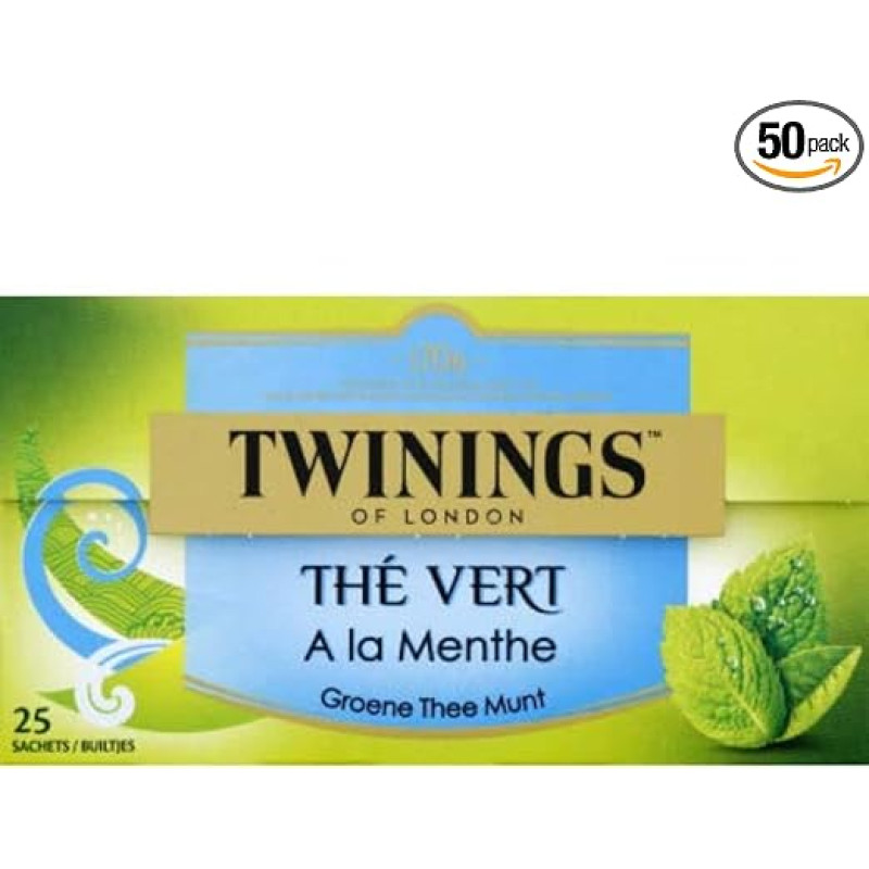 Twinings Thé Vert Menthe Tea Bag 50 Bags (Green Tea with Mint)