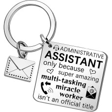 Administracijos asistentas Dovanos administracinės profesinės dienos Geriausias sekretorius Įvertinimas Dovana moterims Vyrai Mažas kvadratinis nerūdijančio plieno raktų pakabukas Suvenyras, sidabras, S