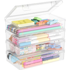 Lifewit Pen Box with Snap Tight Lid, High-Quality Plastic Office Supplies Organiser, Storage Box for Stationery, Art Supply, Cosmetics, Tool Parts, Craft, Clear, 1L, Pack of 4