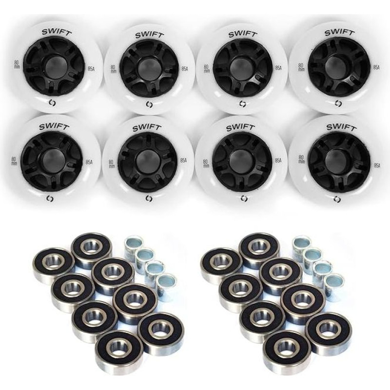 Perjungimo plokštės riedučių ratai 80 mm 85A su guoliais ABEC 9 Inline riedlenčių ratai, 8 vnt.