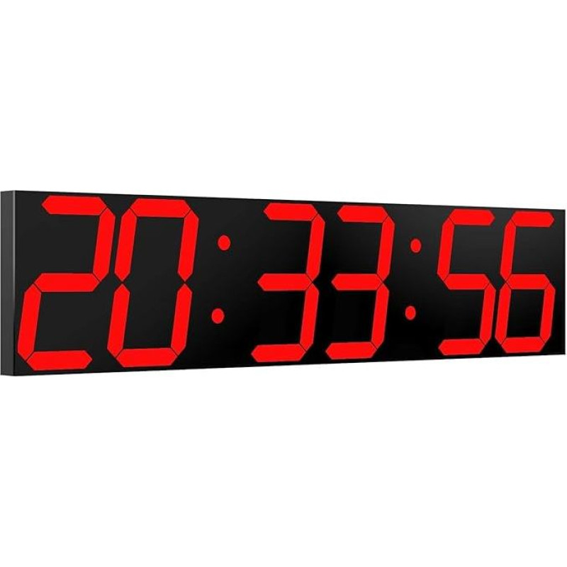Digital Wall Clock, Oversized LED Digital Clock with Auto Dimmer, Giant Countdown Timer with Remote Control, 27.5 Inch Wide LED Display, 6 Digits, Wall Mount, Date and Temperature (Red)