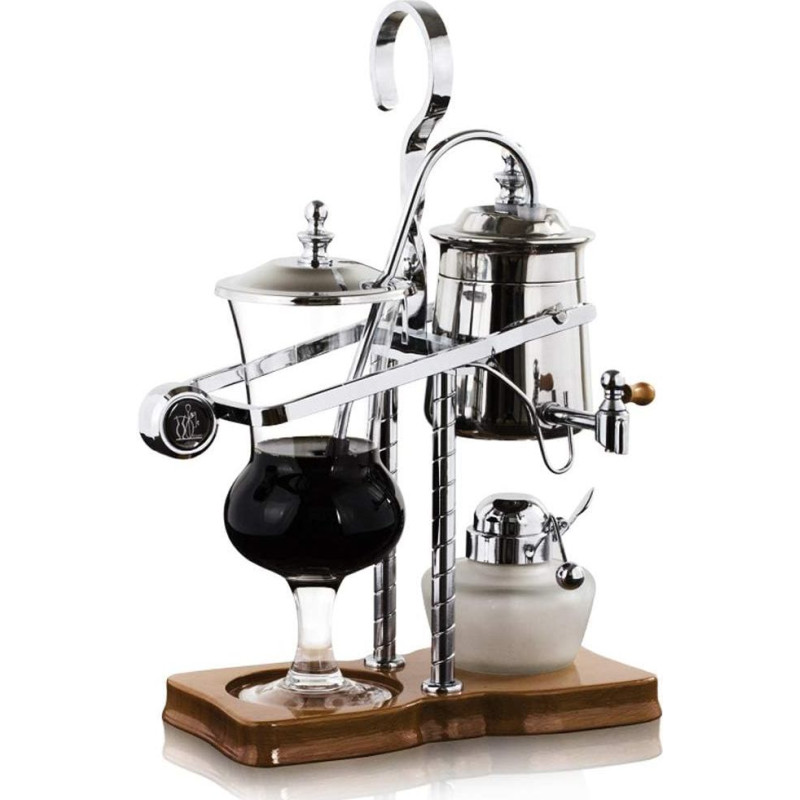 Belgijos Belgijos karališkosios šeimos sifoninis kavos virimo aparatas su T formos rankena, sidabrinis, 1 komplektas