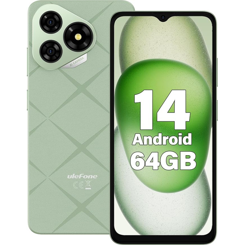 Ulefone Note 19 Smartphone Without Contract, 6GB + 64GB/512GB TF Mobile Phone Cheap, 6.56 Inch HD+ Octa Core, Android 14 Smartphone, 5000 mAh Battery 8MP Camera Simlock-free Mobile Phone, 4G Dual SIM