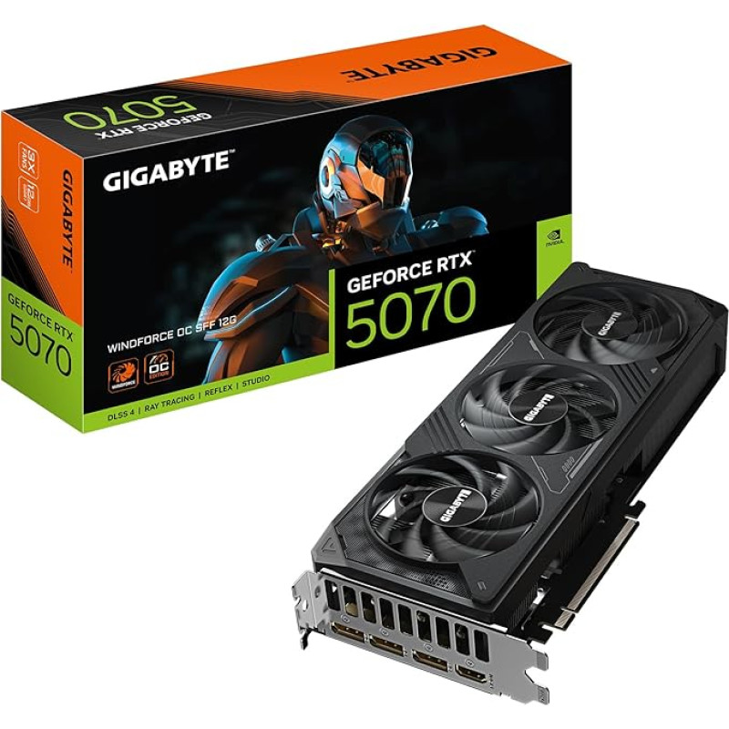 Gigabyte GeForce RTX 5070 WINDFORCE OC SFF 12G Graphics Card - 12GB GDDR7, 192 Bit, PCI-E 5.0, 2542 MHz Core Clock, 3 x DP 2.1a, 1 x HDMI 2.1b, NVIDIA DLSS 4, GV-N5070WF3OC-12GD