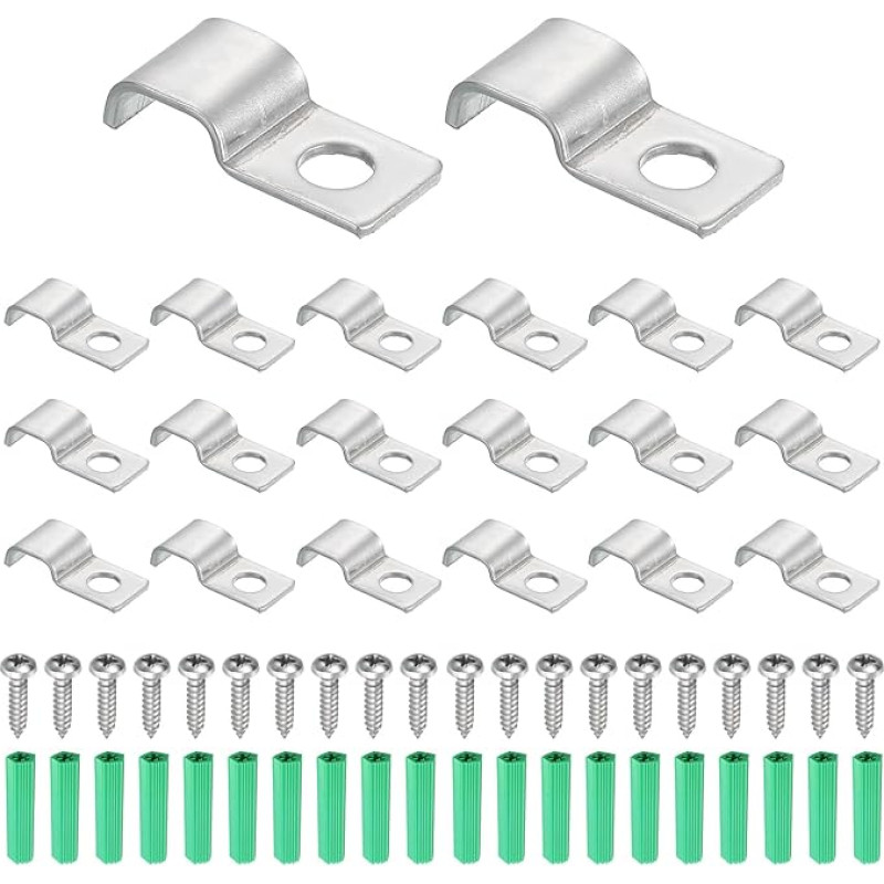 sourcing map 30 Stück starre Rohrbänder passend für 4 x 8 mm Streifen/Kabel, Edelstahl, U-förmige Kabelbandklemme mit 1 Loch für Rohr, Draht, Schnur, Rohrbefestigung