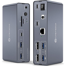 DGYBDFC USB C KVM Switch Docking Station 2 Laptop 2 Monitors 4K120Hz DP USB-C DockingStation SST/MST USBC Dock with Dual Display Port/Ethernet/10Gbps USBC/USBA 3.2/USBA 3.0/SD/microSD Card Slots