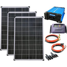 Set of 3 x 100 W Poly Solar Module 20 A Charge Controller Yellow Voltage Converter 1500 W Pure Cable Plug Complete Set Solar Module Photovoltaic Island System