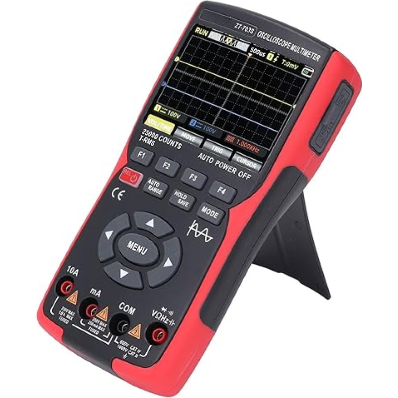 Handheld Digital Oscilloscope Multimeter, ZT-703S 3.5 Inch Colour Screen, 25000 Counts, 50 MHz Bandwidth, Dual Channel, Portable Multimeter Oscilliscop with Signal Generator for