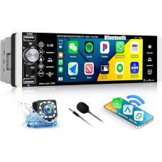 CAMECHO 1Din Wireless Carplay 5.1 Inch Bluetooth Radio HD Touch Screen Wired Android Car Radio with FM/AM/RDS EQ Sound Steering Wheel Control 2USB Mirror Link + Reversing Camera Microphone