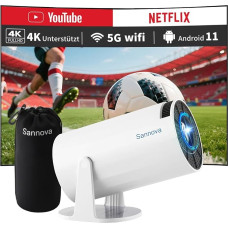 Sannova Mini Projector 1080P Supported, 5G WiFi, 200 ANSI, Android 11, Automatic Keystone Correction, 180° Rotation Function - Portable Smart Home Cinema Projector for Mobile Phone & Shockproof Carry