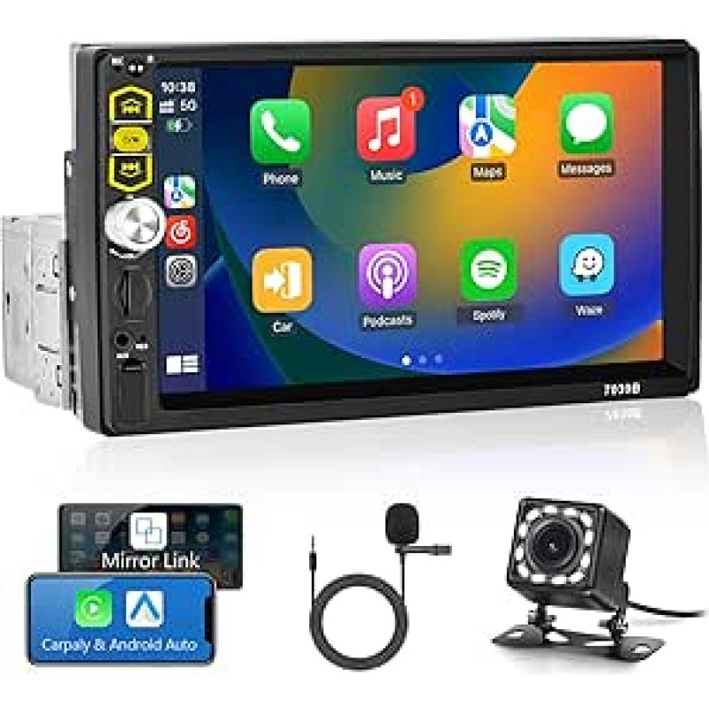 Car Radio 1 DIN 7 Inch Touchscreen with iOS CarPlay Android Car, Hodozzy 1 DIN with Screen