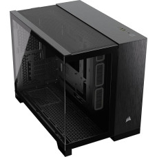 CORSAIR 2500X Small-Tower mATX dviejų kamerų kompiuterio korpusas - grūdintas panoraminis stiklas - suderinama su atvirkštinio jungimo pagrindine plokšte - nėra ventiliatorių - juodas/obsidianinis aliuminis