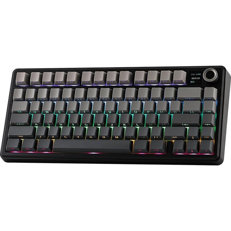 EPOMAKER X Aula F75 MAX Mechaninė žaidimų klaviatūra 75% su TFT ekranu ir sukamuoju mechanizmu, tarpinė, keičiama karštuoju būdu, belaidė žaidimų klaviatūra, skirta PC/Mac/Linux, QWERTY JAV išdėstymas (juoda, 