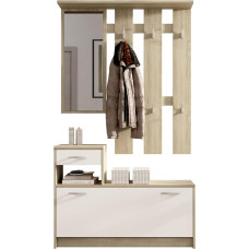Vera Coat Rack with Mirror Matt White - Compact Coat Rack Sonoma Oak Body - 100 x 190 x 26 cm (W x H x D)