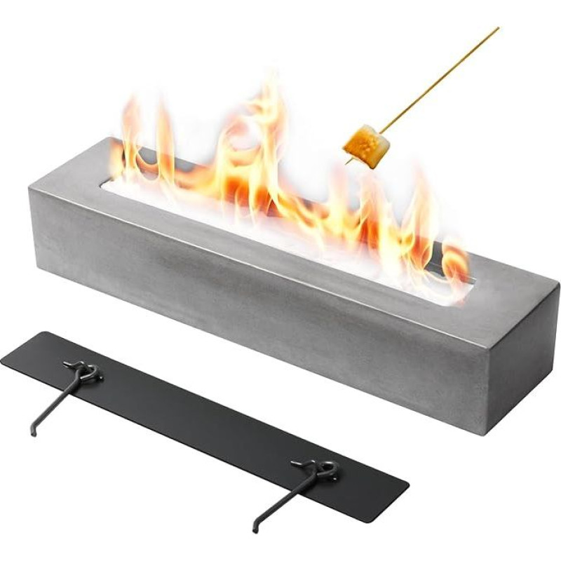 Bioethanol Table Fireplace, Pejevir Table Fire Made of Concrete, Outdoor and Indoor, Concrete Room Fireplace with Extinguishing Aid for Balcony, Garden, Dining Table, Room Decoration, Rectangular,