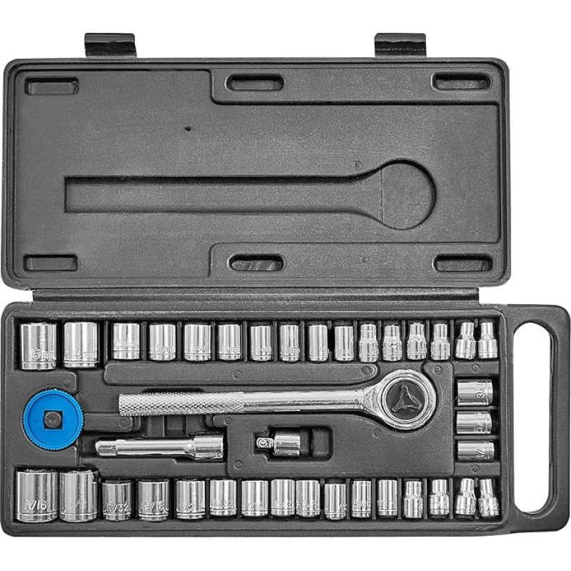 Navoys 40-teiliges Steckschlüssel-Set mit 17,8 cm umschaltbarem Ratschengriff und 6,9 cm Verlängerungsstange, inklusive SAE- und metrischen Stecknüssen, Sechskantschlüssel und robustem