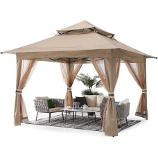 ABCCANOPY 3.6 x 3.6 m Gazebo Waterproof Pop-Up Garden Gazebo Festival Sun Protection with 4 Gauges Khaki