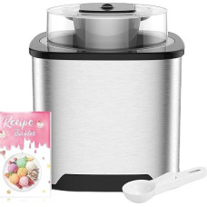 Vpcok Direct Ice Cream Maker Stainless Steel Ice Cream Machine with Removable Ice Container for Ice Cream Sorbet Frozen Yogurth Includes Recipe Book (without Compressor)
