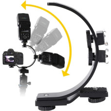 Topiky C-Shape Dual Hot Shoe Camera Flash Lamp Holder, Portable Premium Metal Lightweight Adjustable Photography Accessories for DV Camera Camcorder DSLR Camera
