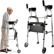 Vaikščiojimo rėmas senjorams, sulankstomas vaikščiojimo rėmas su 2 ratukais, sulankstomas vaikščiojimo rėmas ir nuimami porankiai, 8 pavaros, reguliuojamo aukščio aliuminio vaikštynės pagyvenusiems žmonėms