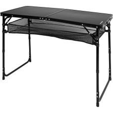 AKTIVE 63089 sulankstomas stalas, juodas, 120 x 60 x 60/70 cm, reguliuojamas aukštis, neslystantis kamštis, 30 kg keliamoji galia, nešiojimo rankena, su nuimamu papildomu tinkleliu, stovyklavimo stalai, paplūdimys, sodas