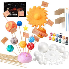 Ayfjovs 56 vnt. Saulės sistemos putplasčio kamuoliukų, skirtų vaikų amatams, mokykliniams projektams, skirtiems mokytis planetų, įskaitant 20 vnt. polistireno kamuoliukų, spalvotų pigmentų, vėliavėlių, dažymo teptukų, bambuko lazdelių