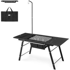 Naturehike Portable IGT Table with Charcoal Grill, Folding Camping Table and Barbecue, Supplied with Table Extension and Lantern Stand, Ideal for Outdoor Barbecue, Camping, Cooking, Travel, Picnic