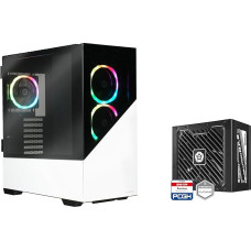 Enermax EnermaxK8 ARGB Midi Tower žaidimų kompiuterio korpusas Snow White ir Revolution D.F. 2 1050W auksinis maitinimo šaltinis; K8WW-1050W