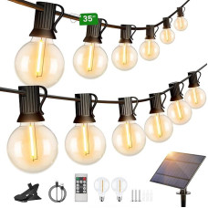 Torkase Solar Fairy Lights Outdoor, 35 ft/10.6 m G40 Garden Fairy Lights with 15 + 2 LED Plastic Bulbs, Solar Charging, 4 Modes Waterproof for Garden, Patio, Wedding Party, 2200 K Warm White