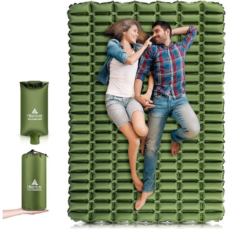 HIKENTURE Camping Sleeping Mat for 2 People, Double Sleeping Mat, Ultralight, Inflatable Air Mattress, Small Pack Size with Pump Bag, Compact Sleeping Mat, Camping Mat for Outdoor, Hiking, Beach