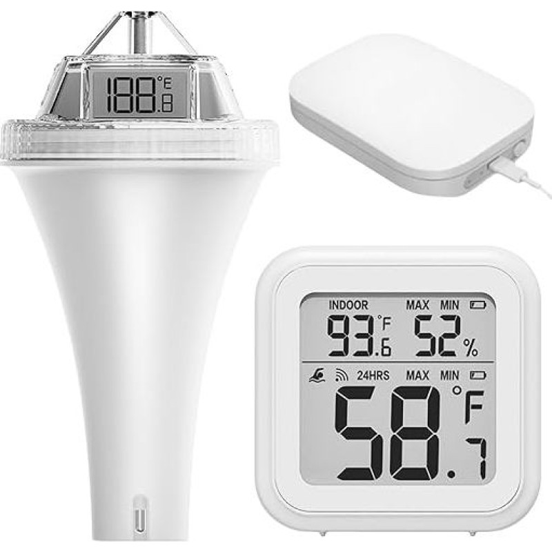 WiFi Pool Thermometer Floating App Pool Thermometer Wireless Digital Water Thermometer with Outdoor Sensor for Pond Indoor and Outdoor Swimming Pool