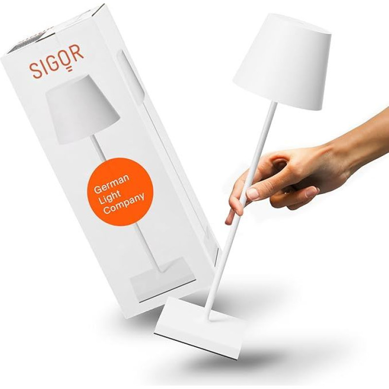 SIGOR Nuindie 2.0 Dimmable LED Battery Table Lamp Indoor & Outdoor IP54 Splash-Proof Height 38 cm Rechargeable with USB-C 12 Hours Lighting Time Snow White
