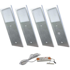 ACCE Super plonas ir aliuminio korpusas LED šviestuvas, skirtas virtuvės baldams apšviesti Neutrali balta ir šilta balta spalvos, įskaitant konverterį Vienas prožektorius su reguliuojamu jungikliu Aliuminis Neutrali balta pakuotė, 4 vnt.