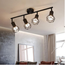 FORCOSO Ceiling Spotlight Vintage Swivelling 350° Ceiling Light Vintage 4 Bulbs Adjustable Ceiling Light Black Metal E14 Max. 40 Watt for Kitchen Living Room Bedroom Hallway Bulb Not Included