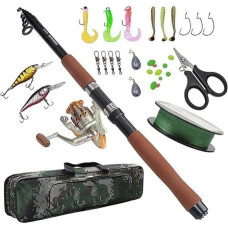 AMEEDA Allround meškerė 2.1/2.4/2.7 m Žvejybos meškerė Combo ir ritė Pilnas komplektas Žvejybos strypas rinkinys Spiningas Žvejybos ritė Linija Masalas Kabliukas Swivel švino karoliukai Pradedantysis (Dydis : 2.1M)