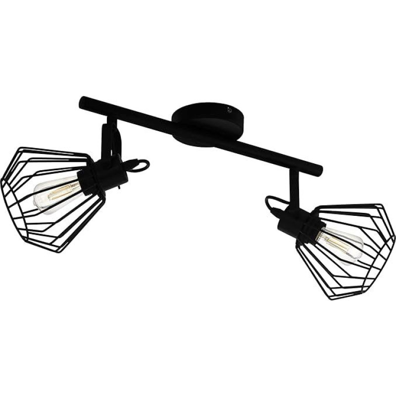 EGLO Tabillano Ceiling Light, 2-Bulb Ceiling Light, Vintage, Industrial, Ceiling Spotlight Made of Steel, Living Room Lamp in Black, Kitchen Lamp, Spotlights with E27 Socket
