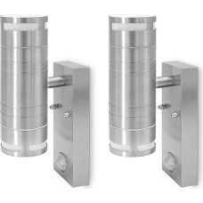 SSC-LUXon Stainless Steel Wall Light with Motion Sensor and Twilight Sensor - Up Down Wall Light Outdoor IP44 Socket 2 x GU10 Pack of 2