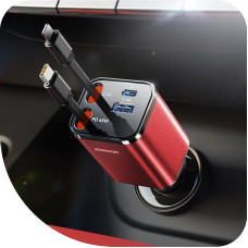 4-in-1: 2025 JOYROOM 84W Retractable Cigarette Lighter USB C, Ultra Compact: PD45W Fast Charging Car Charger USB C, 12V/24V USB Adapter Car, Car Accessories Interior for iPhone 16/Sumsang S25-Red